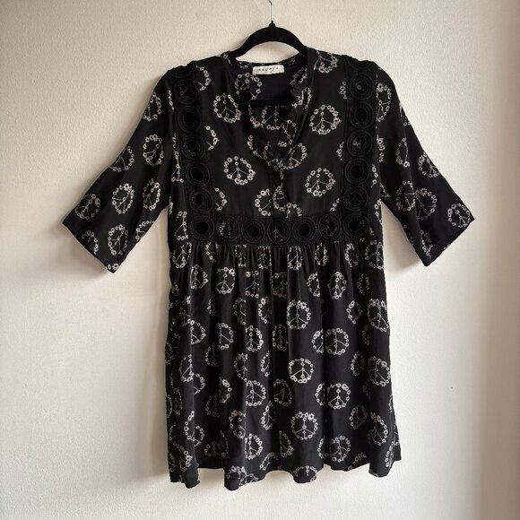 M/L Sandro 100% Silk Peace and Flowers Mini Dress - Picture 4 of 14